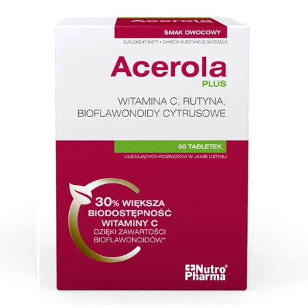 Acerola Plus (smak owocowy) 60 tabletek ulegających rozpadowi w jamie ustnej