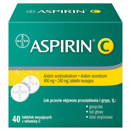Aspirin C tabletki musujące na objawy przeziębienia i grypy, 40 szt.