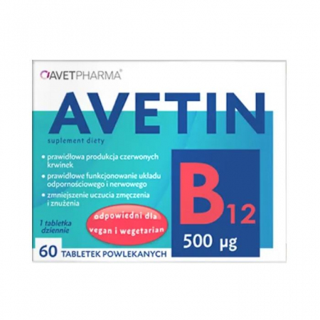 Avetin B12 500 mcg tabletki na niedobór  witaminy B12, 60 szt.