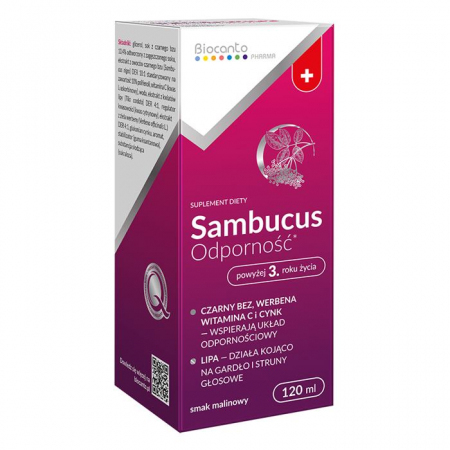 Biocanto Sambucus Odporność syrop o smaku malinowym, 120 ml