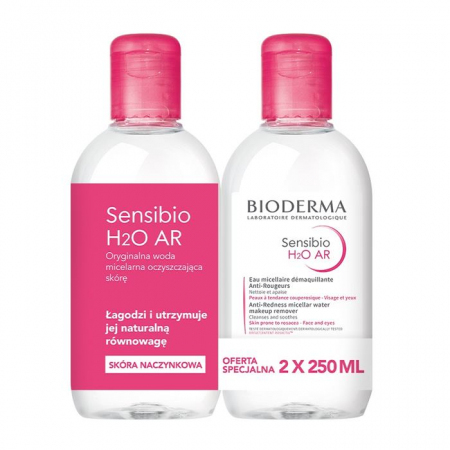 BIODERMA SENSIBIO H2O AR Płyn micelarny do oczyszczania i demakijażu 2 x 250 ml ZESTAW!!!