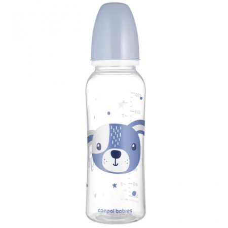 Canpol Cute Animals Miś butelka 12m+ wąska 250 ml niebieska, 1 szt.