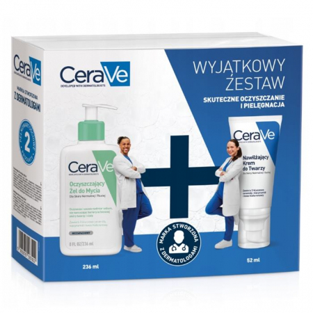 CeraVe Zestaw: Oczyszczający żel do mycia, 236 ml + Krem do twarzy, 52 ml