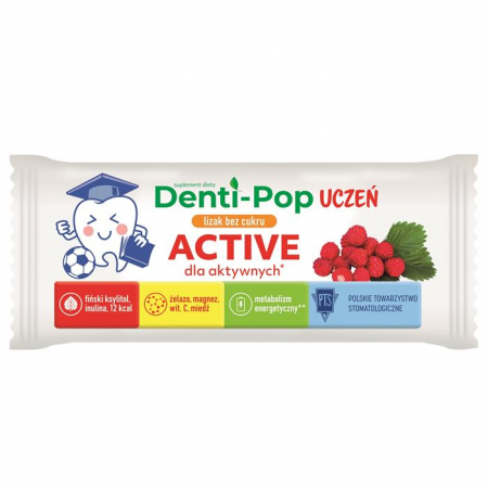 Denti-Pop Uczeń Active lizak z witaminami o smaku poziomkowym, 1 szt.