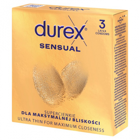 Durex Sensual prezerwatywy supercienkie z naturalnego lateksu, 3 szt.