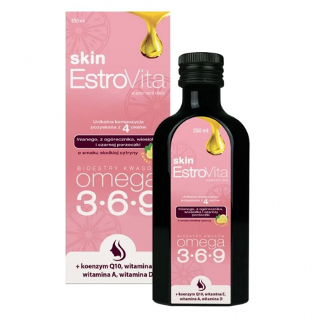 EstroVita Skin Omega 3-6-9 na zdrową skórę o smaku cytrynowym, 250 ml