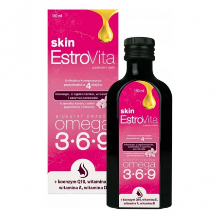 EstroVita Skin płyn z Omega 3-6-9 o smaku kwiat wiśni japońskiej, 150 ml