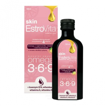 EstroVita Skin płyn z Omega 3-6-9 o smaku słodkiej cytryny, 150 ml