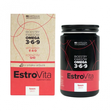 EstroVita Skin Teen kapsułki z Omega 3-6-9 o smaku arbuza, 60 szt.