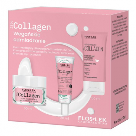 FlosLek FitoCollagen Wegańskie odmładzanie Zestaw: krem do twarzy, 50 ml + krem pod oczy, 30 ml + krem do rąk, 50 ml