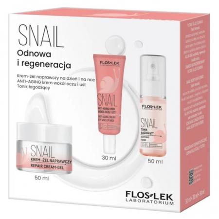 FlosLek Snail Odnowa i regeneracja Zestaw: krem-żel naprawczy, 50 ml + krem wokół oczu i ust, 30 ml + tonik, 50 ml