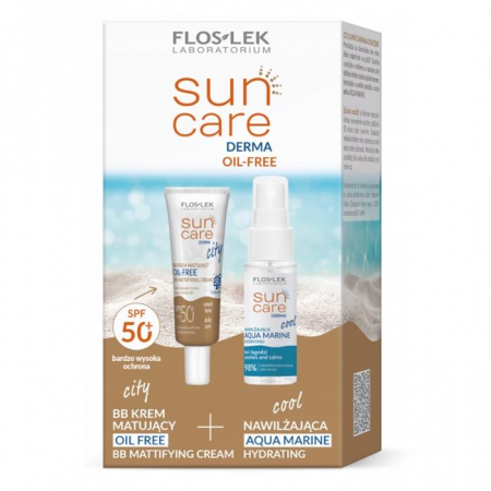 Floslek Sun Care Derma Oil-Free Zestaw: krem matujący SPF50, 30 ml + mgiełka Aqua Marine, 30 ml