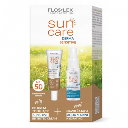 Floslek Sun Care Derma Sensitive Zestaw: krem tonujący SPF50+, 30 ml + mgiełka Aqua Marine, 30 ml