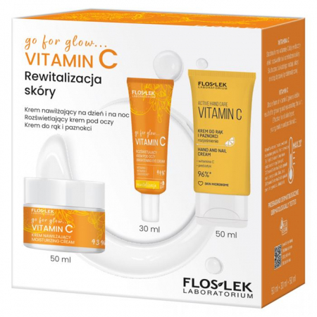 FlosLek Vitamin C Rewitalizacja skóry Zestaw: krem do twarzy, 50 ml + krem pod oczy, 30 ml + krem do rąk, 50 ml