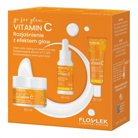 FlosLek Vitamin C Rozjaśnienie z efektem glow Zestaw: krem do twarzy, 50 ml + serum, 30 ml + krem pod oczy, 30 ml