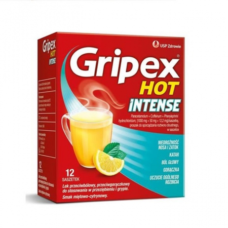 Gripex Hot Intense saszetki na objawy grypy i przeziębienia, 12 szt.