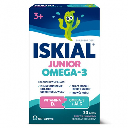 Iskial Junior Omega-3 żelki dla dzieci o smaku truskawkowym, 30 szt.