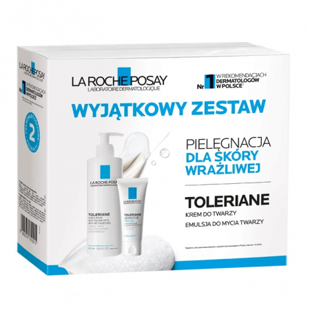 La Roche-Posay Toleriane zestaw: Emulsja łagodząco-oczyszczająca, 400 ml + Krem nawilżający do twarzy, 40 ml