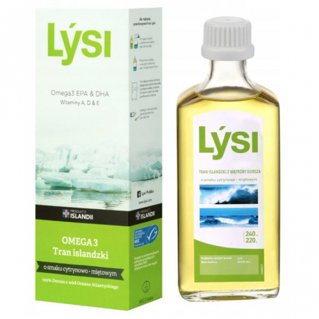 Lysi Tran islandzki o smaku cytryno-miętowym, 240 ml