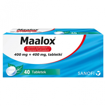 Maalox 400 mg + 400 mg tabletki na nadkwaśność i zgagę, 40 szt.