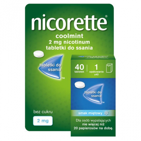 Nicorette Coolmint 2 mg tabletki do ssania na rzucenie palenia, 40 szt.