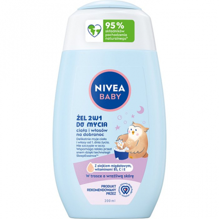 Nivea Baby żel 2w1 do mycia ciała i włosów na dobranoc od 1. dnia, 200 ml