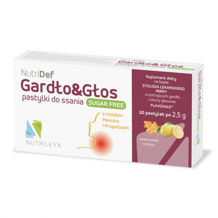 Nutridef Gardło & Głos pastylki do ssania o smaku miodu i cytryny, 20 szt.