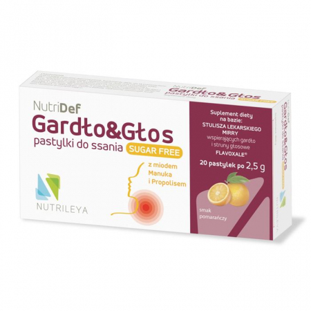 Nutridef Gardło & Głos pastylki do ssania o smaku pomarańczowym, 20 szt.