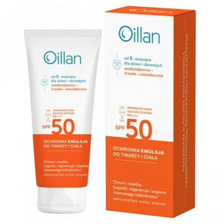 Oillan Sun ochronna emulsja do twarzy i ciała z filtrem SPF50, 100 ml