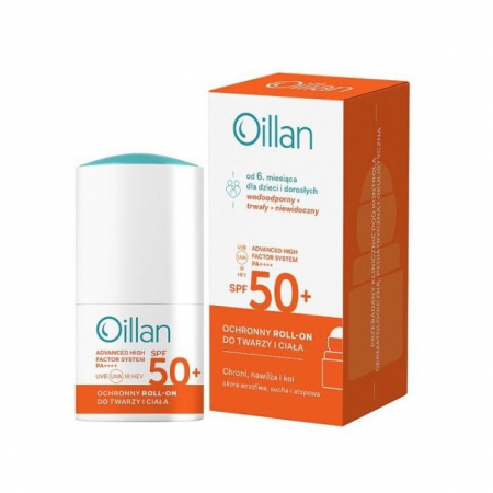 Oillan Sun ochronny roll-on do twarzy i ciała przeciwsłoneczny SPF50+, 50 ml