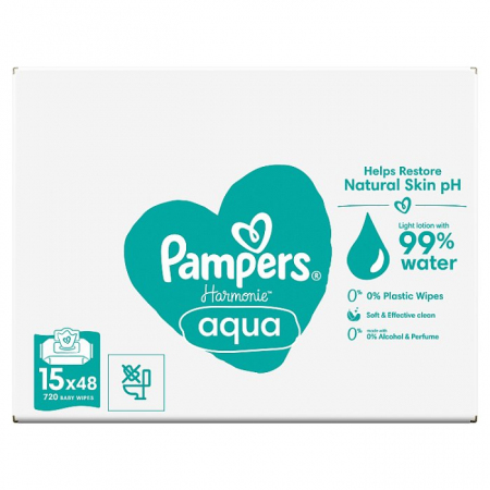 PAMPERS Harmonie Aqua Chusteczki nawilżane 15 x 48 szt.