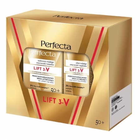 Perfecta Lift 3-V zestaw 50+: Przeciwzmarszczkowy krem liftingujący na dzień, 50 ml + Krem na noc, 50 ml + Krem liftingujący pod oczy i na powieki, 15 ml