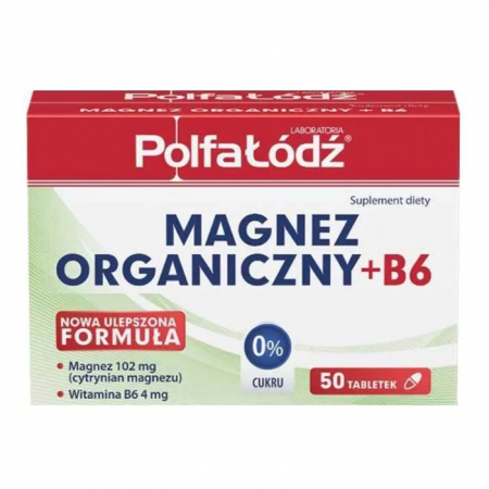 Polfa Łódź Magnez Organiczny + B6 tabletki na redukcje zmęczenia, 50 szt.