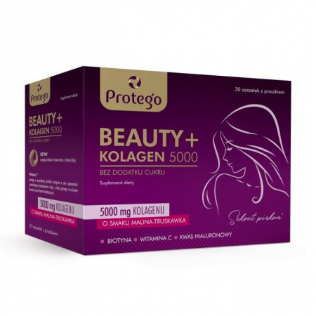 Protego Beauty+ Kolagen 5000 saszetki o  smaku malina-truskawka, 30 szt.