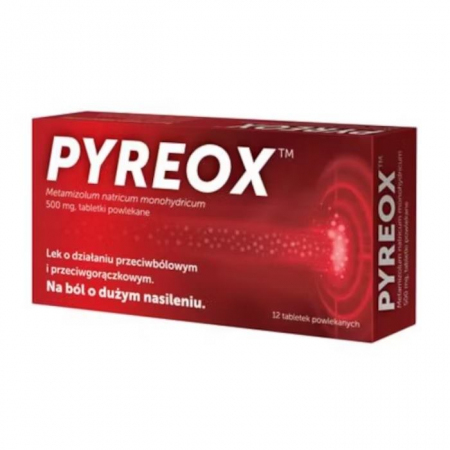 Pyreox 500 mg tabletki przeciwbólowe i przeciwgorączkowe, 12 szt.