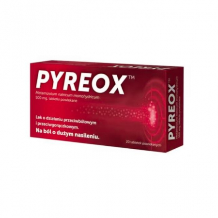 Pyreox 500 mg tabletki przeciwbólowe i przeciwgorączkowe, 20 szt.