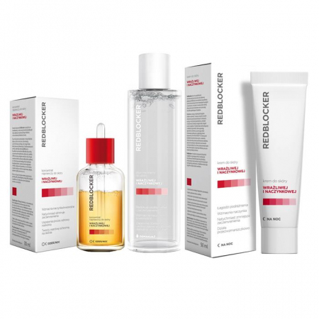 Redblocker Zestaw: koncentrat naprawczy, 30 ml + krem na noc, 50 ml + płyn micelarny, 200 ml