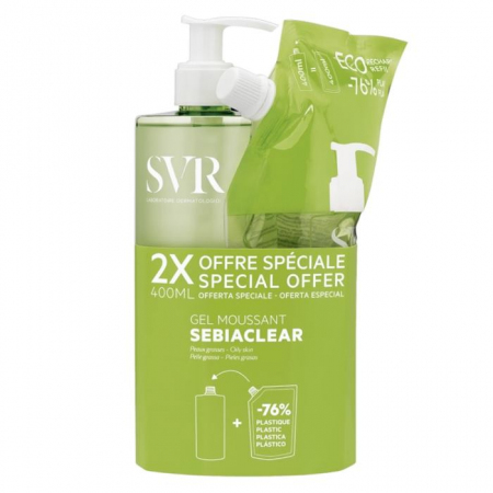 SVR Sebiaclear Żel do mycia skóry tłustej i trądzikowej, 400 ml + uzupełnienie, 400 ml