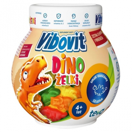 Vibovit Dino żelki o smaku owocowym z witaminami dla dzieci, 50 szt.