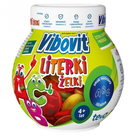 Vibovit Literki żelki z witaminami dla dzieci o smaku owocowym, 50 szt.