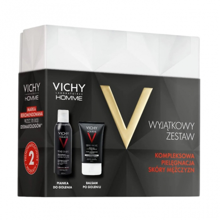 Vichy Homme Sensi Shave zestaw: pianka do golenia 200 ml + kojący balsam po goleniu, 75 ml