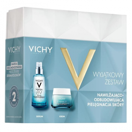 Vichy Mineral 89 Zestaw: Booster wzmacniająco-nawilżający, 50 ml + Krem nawilżająco-odbudowujący, 50 ml