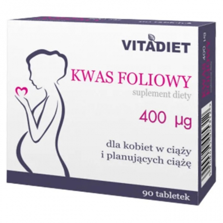 Vitadiet 400 mcg tabletki z kwasem foliowym dla kobiet w ciąży, 90 szt.