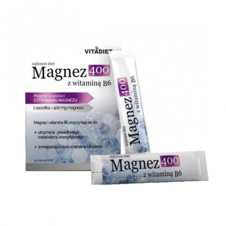 VitaDiet Magnez 400 z witaminą B6 saszetki na skurcze i zmęczenie, 14 szt.