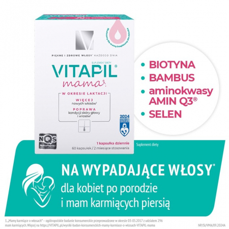 Vitapil Mama kapsułki przy wypadaniu włosów po ciąży i podczas karmienia, 60 szt.