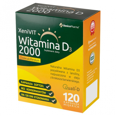 XeniVIT Witamina D3 kapsułki z witaminą D3 2000 IU na odporność, 120 szt.